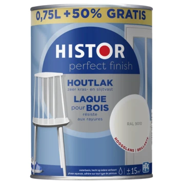 Histor Perfect Finish Houtlak RAL 9010 Hoogglans 750 Ml + 50% Gratis 4 Histor Perfect Finish Houtlak RAL 9010 Hoogglans 750 Ml + 50% Gratis - Afbeelding 2