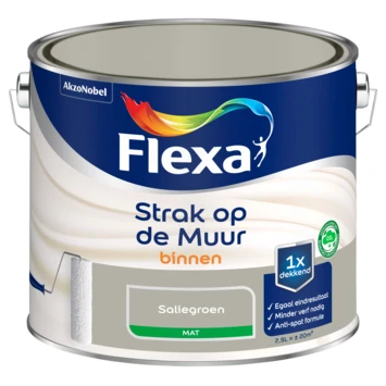Flexa Strak Op De Muur Saliegroen Mat 2,5 Liter 4 Flexa Strak Op De Muur Saliegroen Mat 2,5 Liter - Afbeelding 2