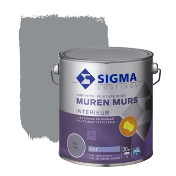 Sigma Muurverf Reinigbaar Mat RAL 7045 2,5 Liter 3 Sigma Muurverf Reinigbaar Mat RAL 7045 2,5 Liter