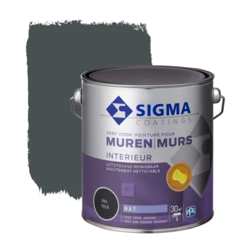 Sigma Muurverf Reinigbaar Mat RAL 7016 2,5 Liter 3 Sigma Muurverf Reinigbaar Mat RAL 7016 2,5 Liter