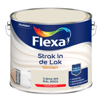 Flexa Strak In De Lak Voor Binnen Ral 9001 Crèmewit Hoogglans 2,5 Liter 4 Flexa Strak In De Lak Voor Binnen Ral 9001 Crèmewit Hoogglans 2,5 Liter - Afbeelding 2