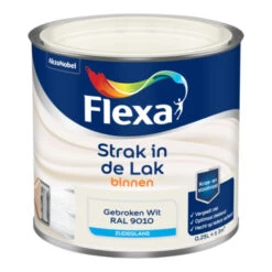 Flexa Strak In De Lak Voor Binnen Ral 9010 Gebroken Wit Zijdeglans 250 Ml -Muurverf Voor Thuis 123 588